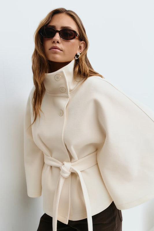 Maverno™ Céleste | Elegante Capemantel met Ceintuur