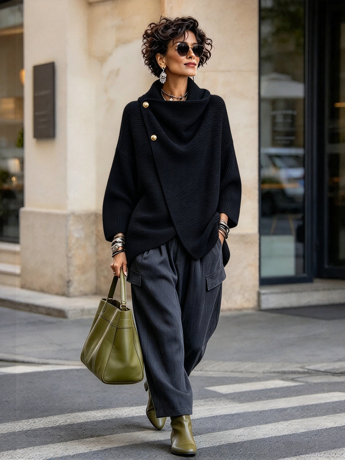 🤲LAST DAY SAVE 49% ⏰Relaxed Chic Knitted Asymmetric Button-up Top