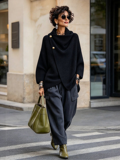 🤲LAST DAY SAVE 49% ⏰Relaxed Chic Knitted Asymmetric Button-up Top