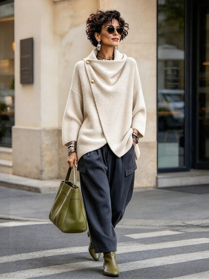 🤲LAST DAY SAVE 49% ⏰Relaxed Chic Knitted Asymmetric Button-up Top