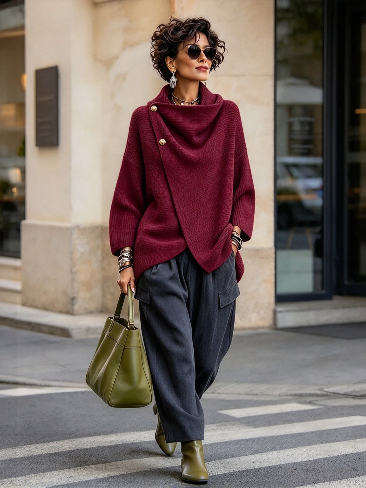 🤲LAST DAY SAVE 49% ⏰Relaxed Chic Knitted Asymmetric Button-up Top