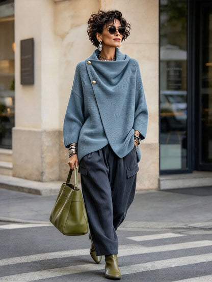 🤲LAST DAY SAVE 49% ⏰Relaxed Chic Knitted Asymmetric Button-up Top