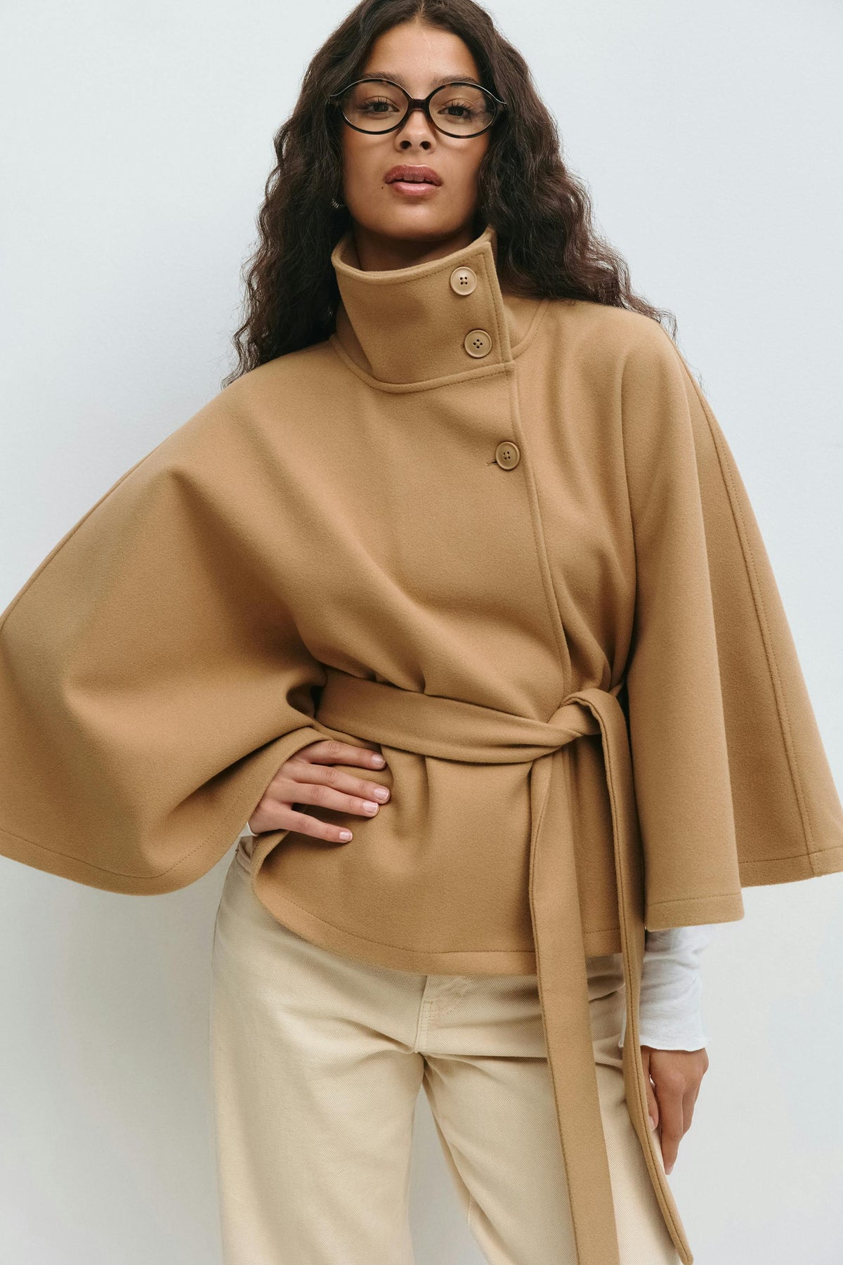 Maverno™ Céleste | Elegante Capemantel met Ceintuur