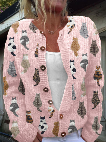 Maverno™ Féline | Gebreid Vest met Kattenprint