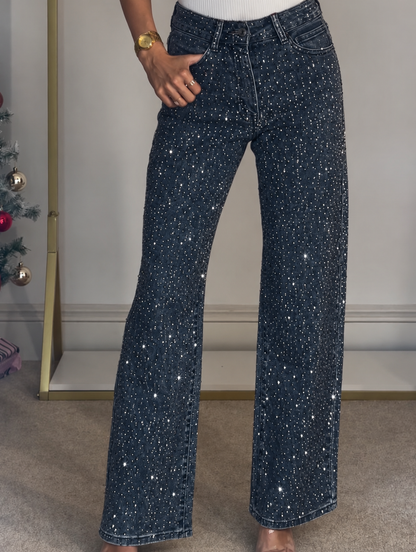 Maverno™ Estelle – Glitterjeans met Wijde Pijpen