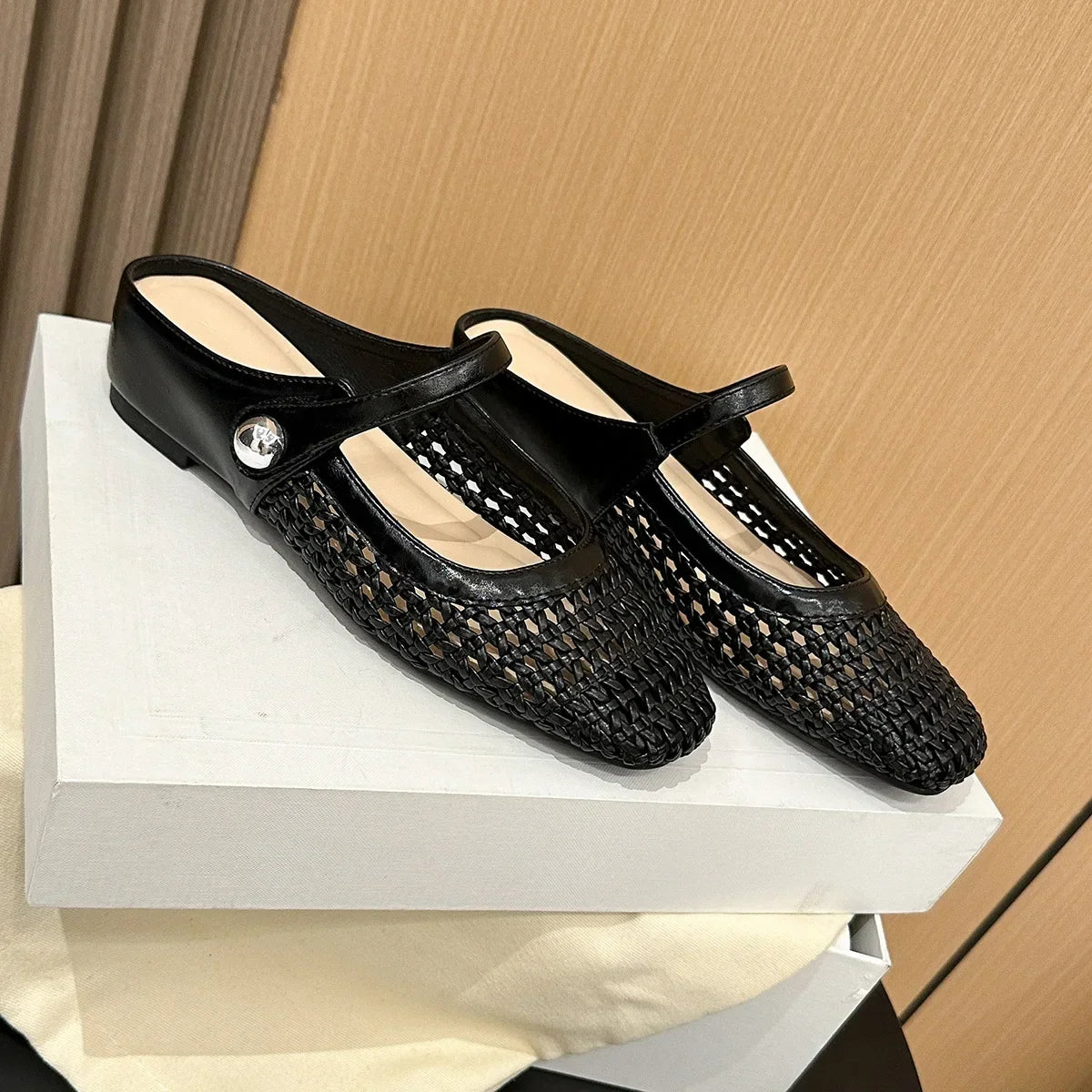 Maverno™ Céline | Gevlochten Muiltjes met Bandje