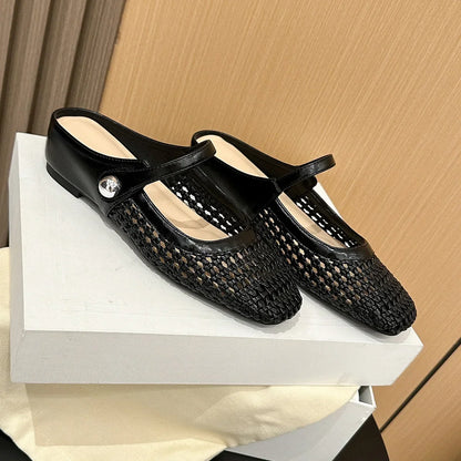 Maverno™ Céline | Gevlochten Muiltjes met Bandje