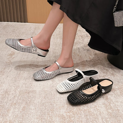 Maverno™ Céline | Gevlochten Muiltjes met Bandje