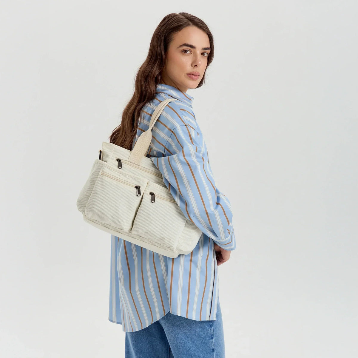 Maverno Nomad Corduroy Tote | Ribfluwelen schoudertas met vakken