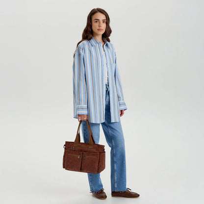Maverno Nomad Corduroy Tote | Ribfluwelen schoudertas met vakken