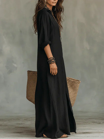 Maverno® | Luchtige Maxi-jurk met kraag en knoopdetail