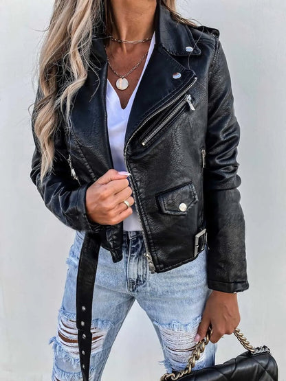 Sienna bikerjack in zwart, voorkant