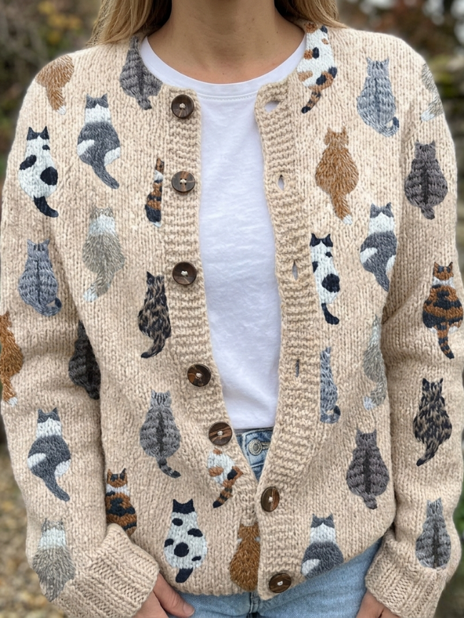 Maverno™ Féline | Gebreid Vest met Kattenprint