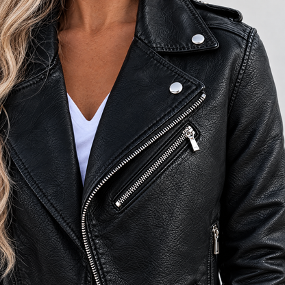 Close-up van de revers, drukknoopjes en schuine rits