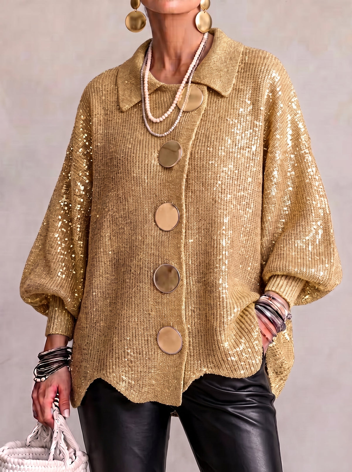 Margaux vest in goud met pailletten, voorkant