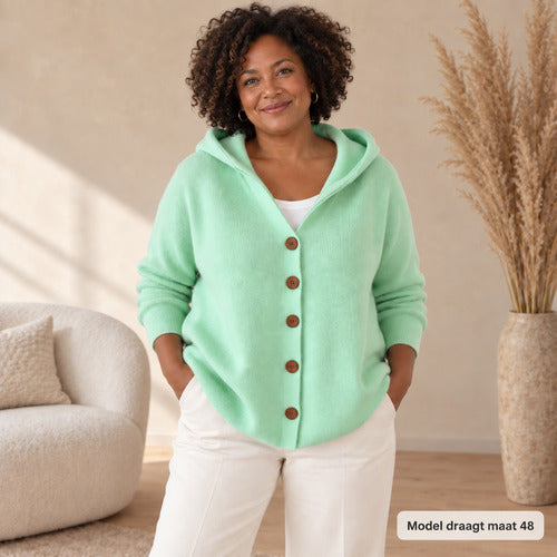 Maverno™ Sofie Comfortvest – Met Capuchon & Speelse Knoopdetails