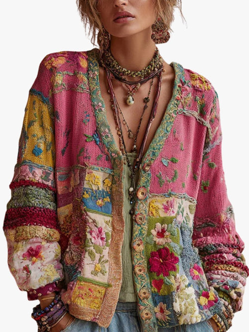 Maverno™ Florine | Patchworkvest met bloemenborduursels